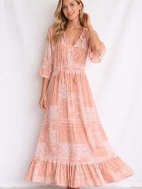 FRYE AND CO. Women's Size Medium Patchwork Print Maxi Dress Pockets Boho